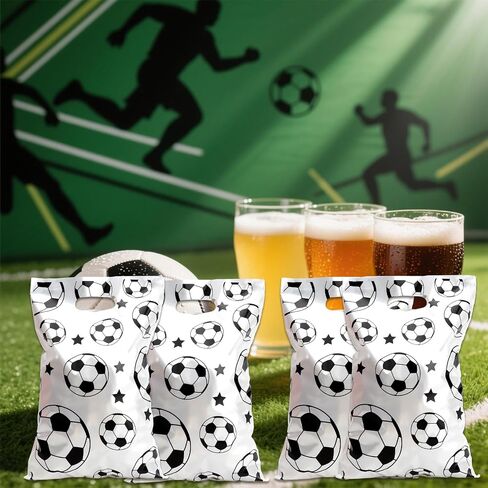 eowqeiur Soccer Goodie Bags, 50 PCS Plastic Soccer Theme Handle Bags(6.5x9.8 Inch) for Candy Goody Snack Cookie Treat Gift Wrap Team Birthday Party Favors School Class Supplies Sport Pouch Baggies in Saudi Arabia