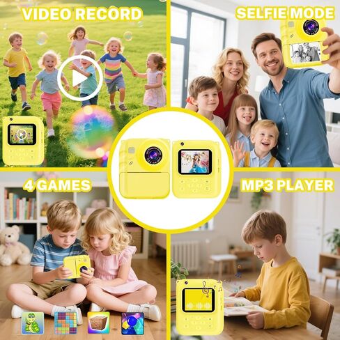 Instant Print Camera for Kids, 1080P Video Camera with 3 Print Rolls, 32GB Card & Cute Cover, Gift for Girls Boys Age 3-12, Toddler Digital Camera with Games, Filters, Music – Green in Saudi Arabia