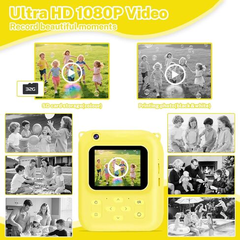 Instant Print Camera for Kids, 1080P Video Camera with 3 Print Rolls, 32GB Card & Cute Cover, Gift for Girls Boys Age 3-12, Toddler Digital Camera with Games, Filters, Music – Green in Saudi Arabia