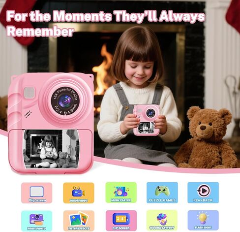 Instant Print Camera for Kids, 1080P Video Camera with 3 Print Rolls, 32GB Card & Cute Cover, Gift for Girls Boys Age 3-12, Toddler Digital Camera with Games, Filters, Music – Green in Saudi Arabia