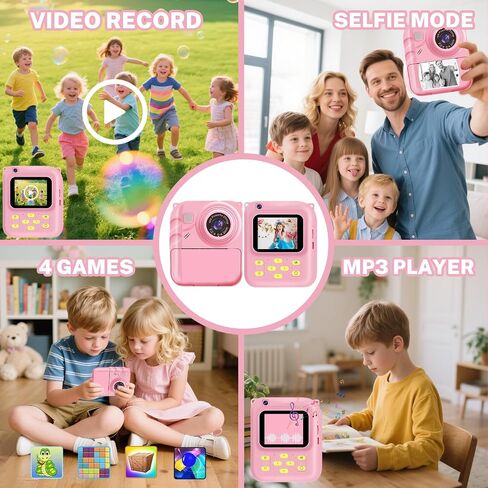 Instant Print Camera for Kids, 1080P Video Camera with 3 Print Rolls, 32GB Card & Cute Cover, Gift for Girls Boys Age 3-12, Toddler Digital Camera with Games, Filters, Music – Green in Saudi Arabia