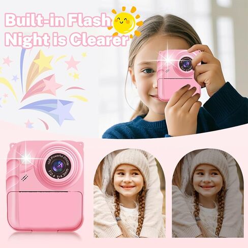Instant Print Camera for Kids, 1080P Video Camera with 3 Print Rolls, 32GB Card & Cute Cover, Gift for Girls Boys Age 3-12, Toddler Digital Camera with Games, Filters, Music – Green in Saudi Arabia