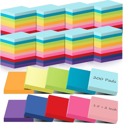 Zubebe 200 Pads Sticky Notes Bulk, Bright Colors Notepads Self Stick Note Square Memo Post Sticky for Office School, 45 Sheets/pad(1.5 × 2 Inch) in Saudi Arabia
