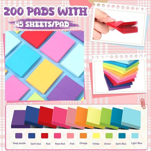 Zubebe 200 Pads Sticky Notes Bulk, Bright Colors Notepads Self Stick Note Square Memo Post Sticky for Office School, 45 Sheets/pad(1.5 × 2 Inch) in Saudi Arabia