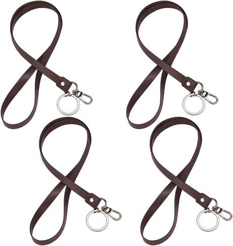 4PCS Strong Necklace Office Strap 18.5 x 0.39 Inch Long Neck Lanyard PU Leather Keychains with Metal Clasp ID Badger Holder Lanyard Cord for Men Women Key Card Cell Phone(Coconut Brown) in Saudi Arabia