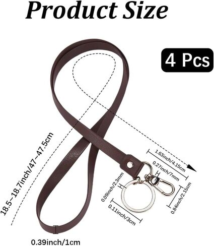 4PCS Strong Necklace Office Strap 18.5 x 0.39 Inch Long Neck Lanyard PU Leather Keychains with Metal Clasp ID Badger Holder Lanyard Cord for Men Women Key Card Cell Phone(Coconut Brown) in Saudi Arabia