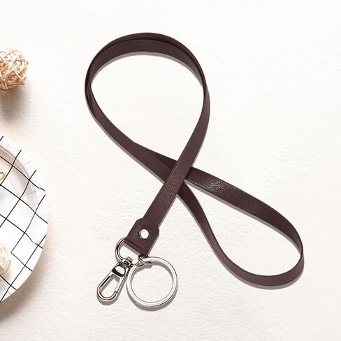 4PCS Strong Necklace Office Strap 18.5 x 0.39 Inch Long Neck Lanyard PU Leather Keychains with Metal Clasp ID Badger Holder Lanyard Cord for Men Women Key Card Cell Phone(Coconut Brown) in Saudi Arabia