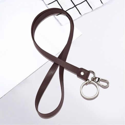 4PCS Strong Necklace Office Strap 18.5 x 0.39 Inch Long Neck Lanyard PU Leather Keychains with Metal Clasp ID Badger Holder Lanyard Cord for Men Women Key Card Cell Phone(Coconut Brown) in Saudi Arabia
