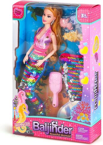 Mermaid Doll with Mermaid Purse| Brown Hair Princess Doll Playset with for Summer Water | Crossbody Mermaid Tail Coin Purse for Girls 4-7 | Mermaid Party Favors Birthday Christmas Holiday Gifts in Saudi Arabia