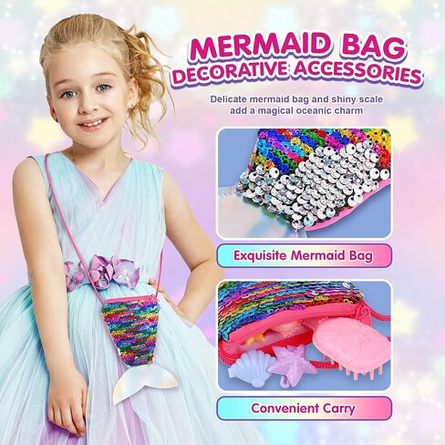 Mermaid Doll with Mermaid Purse| Brown Hair Princess Doll Playset with for Summer Water | Crossbody Mermaid Tail Coin Purse for Girls 4-7 | Mermaid Party Favors Birthday Christmas Holiday Gifts in Saudi Arabia