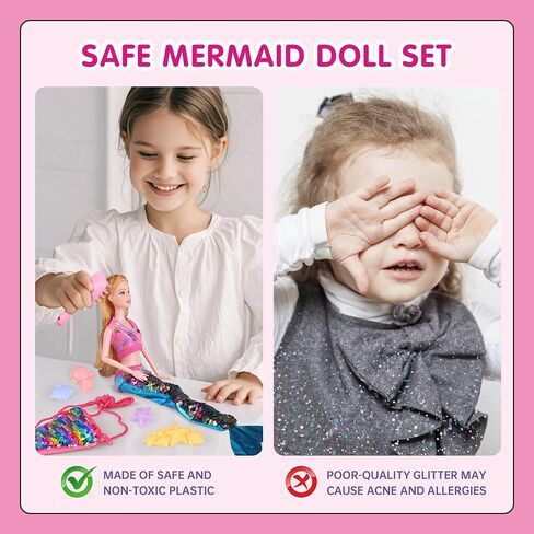 Mermaid Doll with Mermaid Purse| Brown Hair Princess Doll Playset with for Summer Water | Crossbody Mermaid Tail Coin Purse for Girls 4-7 | Mermaid Party Favors Birthday Christmas Holiday Gifts in Saudi Arabia