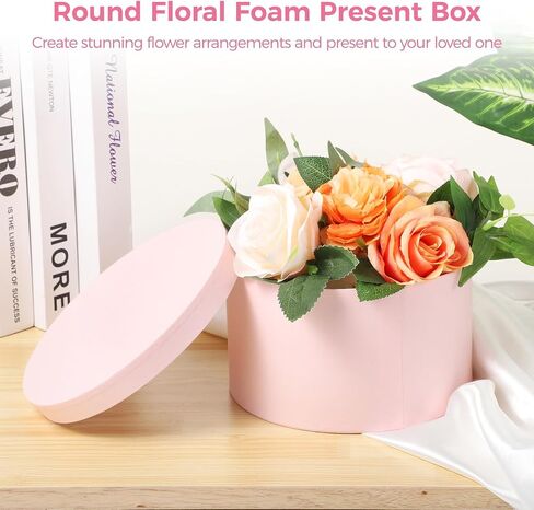 OMISTAR Round Floral Foam Present Box with Lid, Floral Arrangement Foam with Presentation Box, Elegant Flower Foam Container for Mother's Day, Valentine's Day, Anniversary, Wedding in Saudi Arabia