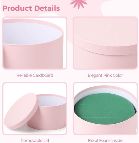 OMISTAR Round Floral Foam Present Box with Lid, Floral Arrangement Foam with Presentation Box, Elegant Flower Foam Container for Mother's Day, Valentine's Day, Anniversary, Wedding in Saudi Arabia