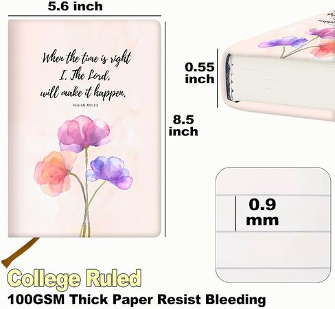 Floral Bible Lined Journal Notebook, Christian Gifts for Women 200 Pages, 5.7 x 8.4 inches College Ruled Thick Paper Notebook Journals, A5 Hardcover Leather Notebooks for Women Men Office Writing-2 in Saudi Arabia