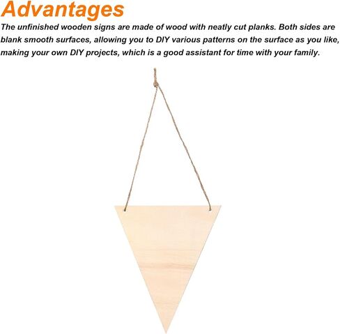 MECCANIXITY Hanging Wood Sign with Rope, Triangle Shape Wooden Label 4.7"x4" Blank Wooden Crafts for DIY Projects, Christmas, Craft Decoration, Pack of 20 in Saudi Arabia