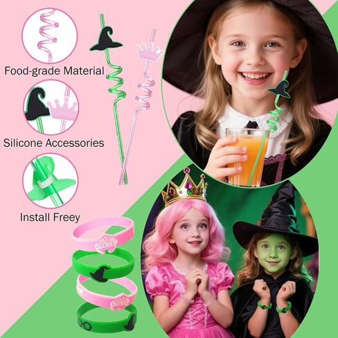 Pink and Green Party Favor Decorations 70Pcs Bubbles Notebooks Stamps Broom Pencils Plastic Straws Goodie Bags Wristbands for Birthday Theme Decor Gift Supplies in Saudi Arabia