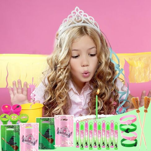 Pink and Green Party Favor Decorations 70Pcs Bubbles Notebooks Stamps Broom Pencils Plastic Straws Goodie Bags Wristbands for Birthday Theme Decor Gift Supplies in Saudi Arabia