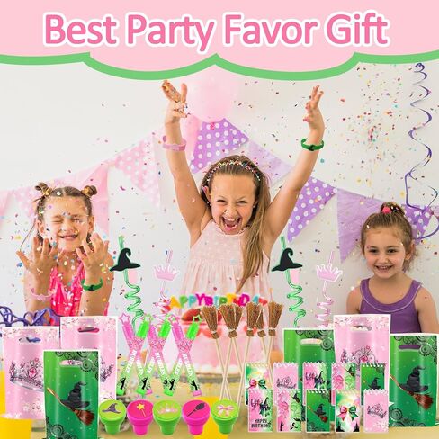 Pink and Green Party Favor Decorations 70Pcs Bubbles Notebooks Stamps Broom Pencils Plastic Straws Goodie Bags Wristbands for Birthday Theme Decor Gift Supplies in Saudi Arabia