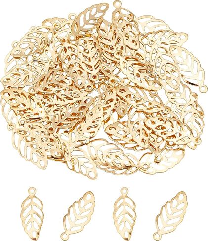 UNICRAFTALE about 120pcs Golden Leaf Pattern Charms Stainless Steel Pendants Metal Hollow Leaf Charm for Necklace Jewelry Making, Hole 1mm in Saudi Arabia