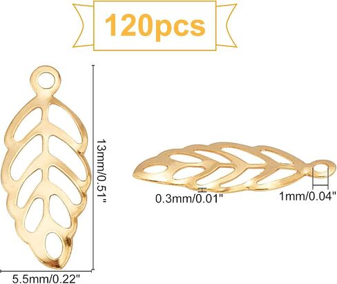 UNICRAFTALE about 120pcs Golden Leaf Pattern Charms Stainless Steel Pendants Metal Hollow Leaf Charm for Necklace Jewelry Making, Hole 1mm in Saudi Arabia