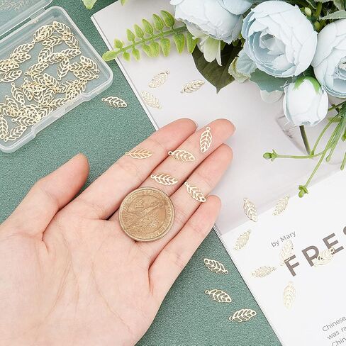 UNICRAFTALE about 120pcs Golden Leaf Pattern Charms Stainless Steel Pendants Metal Hollow Leaf Charm for Necklace Jewelry Making, Hole 1mm in Saudi Arabia