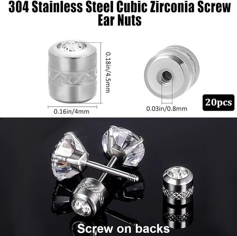 Beebeecraft 1 Box 20Pcs Screw Lock Earring Backs 14K Gold Plated Stainless Steel Small Cubic Zirconia Replacement Column Secure Comfortable Stud Flatback Findings for Jewelry Making Earrings DIY Craft in Saudi Arabia