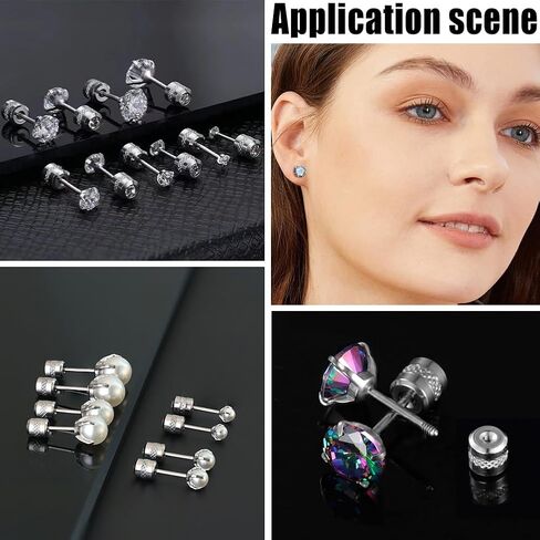 Beebeecraft 1 Box 20Pcs Screw Lock Earring Backs 14K Gold Plated Stainless Steel Small Cubic Zirconia Replacement Column Secure Comfortable Stud Flatback Findings for Jewelry Making Earrings DIY Craft in Saudi Arabia