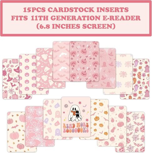 15PCS Halloween Pink Inserts Cardstock for 6.8" Kindle Clear Case (11th Gen) - Kindle Accessories Inserts, Cute Spooky Ghost Pumpkin E-Reader Decor Bookish Gift for Book Lovers & Students in Saudi Arabia