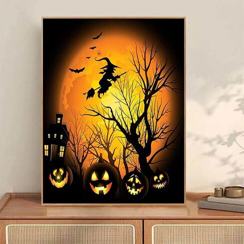 Acioppl Halloween Paint بأرقام للبالغين معالج المبتدئين DIY Acrylic Painting Kits الرعب الرعب زيت الرسم بواسطة مجموعة الساحرة الساحرة Cat Cat Canvas in Kuwait