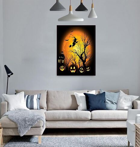 Acioppl Halloween Paint بأرقام للبالغين معالج المبتدئين DIY Acrylic Painting Kits الرعب الرعب زيت الرسم بواسطة مجموعة الساحرة الساحرة Cat Cat Canvas in Kuwait