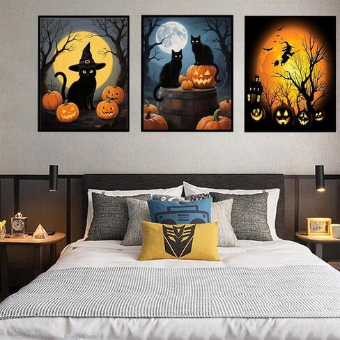 Acioppl Halloween Paint بأرقام للبالغين معالج المبتدئين DIY Acrylic Painting Kits الرعب الرعب زيت الرسم بواسطة مجموعة الساحرة الساحرة Cat Cat Canvas in Kuwait