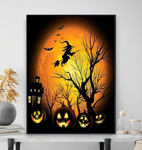 Acioppl Halloween Paint بأرقام للبالغين معالج المبتدئين DIY Acrylic Painting Kits الرعب الرعب زيت الرسم بواسطة مجموعة الساحرة الساحرة Cat Cat Canvas in Kuwait