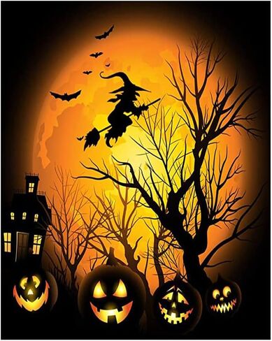 Acioppl Halloween Paint بأرقام للبالغين معالج المبتدئين DIY Acrylic Painting Kits الرعب الرعب زيت الرسم بواسطة مجموعة الساحرة الساحرة Cat Cat Canvas in Kuwait