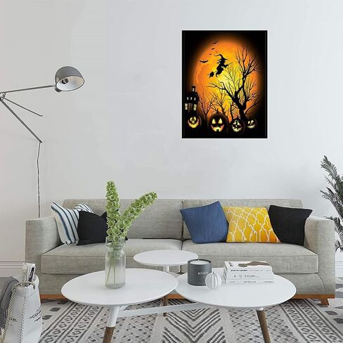Acioppl Halloween Paint بأرقام للبالغين معالج المبتدئين DIY Acrylic Painting Kits الرعب الرعب زيت الرسم بواسطة مجموعة الساحرة الساحرة Cat Cat Canvas in Kuwait