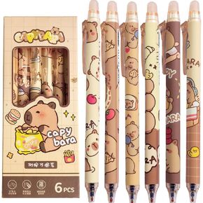 6 Pcs Capybara Erasable Gel Pens Retractable Pens - Erasable Gel Ink Pens Cute Cartoon Design, 0.5mm Fine Point Blue Ink, Perfect for Office, School in Kuwait