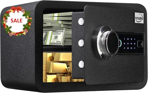 Tenamic Biometric Phoushrice Safe Box 0.85 قدم مكعب مقاوم للماء مربع آمن مع ضوء تحريض وجلد ، سبيكة الصلب المكتبية الصلب خزانة منزلية آمنة ، أسود in Kuwait