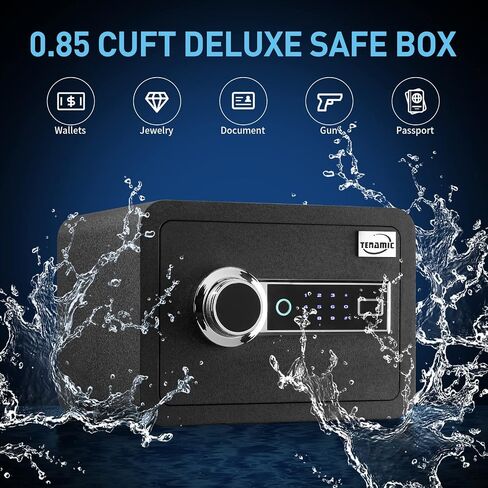 Tenamic Biometric Phoushrice Safe Box 0.85 قدم مكعب مقاوم للماء مربع آمن مع ضوء تحريض وجلد ، سبيكة الصلب المكتبية الصلب خزانة منزلية آمنة ، أسود in Kuwait