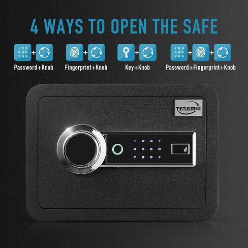 Tenamic Biometric Phoushrice Safe Box 0.85 قدم مكعب مقاوم للماء مربع آمن مع ضوء تحريض وجلد ، سبيكة الصلب المكتبية الصلب خزانة منزلية آمنة ، أسود in Kuwait