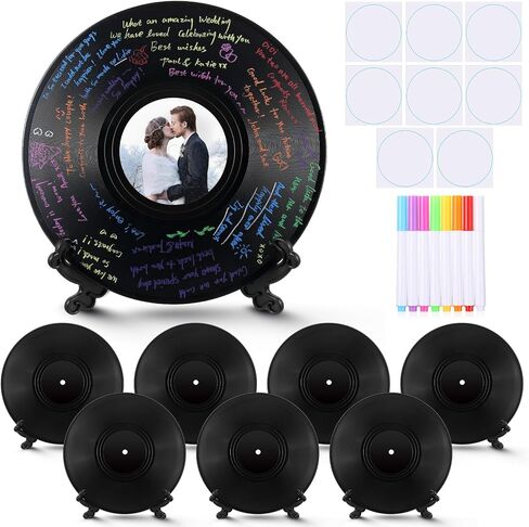 2 Sets Vinyl Wedding Record Guestbooks Alternative 12 Inch DIY Alternative Signature Record Guestbooks with Holders Stickers 8 Color Pens for Wedding Birthday Back to School DIY Party Gifts in Saudi Arabia