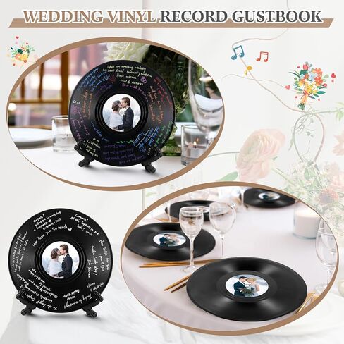 2 Sets Vinyl Wedding Record Guestbooks Alternative 12 Inch DIY Alternative Signature Record Guestbooks with Holders Stickers 8 Color Pens for Wedding Birthday Back to School DIY Party Gifts in Saudi Arabia