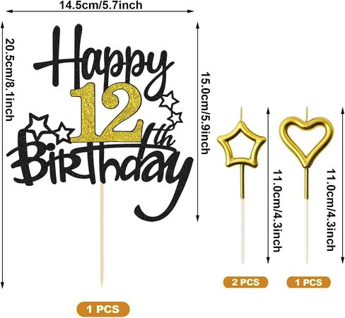 45th Birthday Cake Decoration, Heart Star Birthday Candle Glitter Cake Topper for Birthday Anniversary Theme Party Cake Bunting Decor Supplies in Saudi Arabia