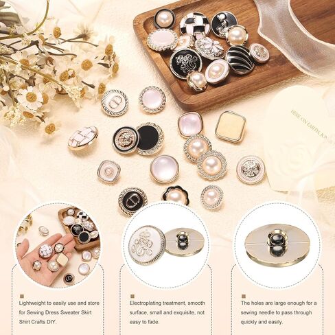 HARFINGTON 5pcs 28L Gold White Faux Pearl Buttons 18mm 23/32" Dia 0.43" Thick Plastic Round Sewing Button Replacement Craft Fastener for DIY Crafts Style R in Saudi Arabia