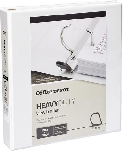 Office Depot® Brand Heavy-Duty View 3-Ring Binder, 1 1/2" D-Rings, 49% Recycled, White in Saudi Arabia
