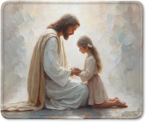 Jesus Praying with Girl Christian Mouse Pad, Christian Jesus Gifts Mouse Pads Mousepad for Desk Office Computers Laptop, Religious Office Supplies Desk Decor Accessories, 9.5x7.9 Inch in Saudi Arabia