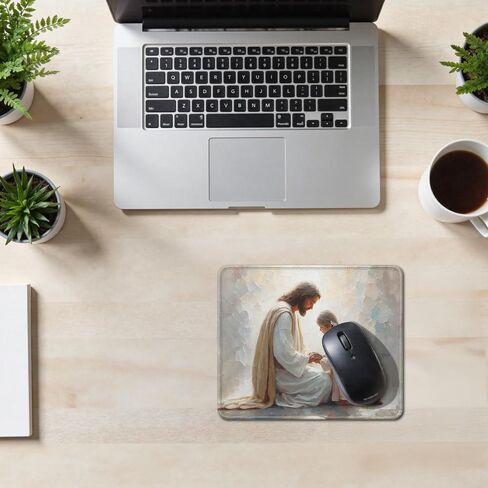 Jesus Praying with Girl Christian Mouse Pad, Christian Jesus Gifts Mouse Pads Mousepad for Desk Office Computers Laptop, Religious Office Supplies Desk Decor Accessories, 9.5x7.9 Inch in Saudi Arabia