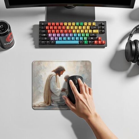 Jesus Praying with Girl Christian Mouse Pad, Christian Jesus Gifts Mouse Pads Mousepad for Desk Office Computers Laptop, Religious Office Supplies Desk Decor Accessories, 9.5x7.9 Inch in Saudi Arabia