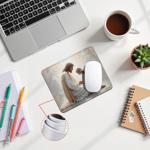 Jesus Praying with Girl Christian Mouse Pad, Christian Jesus Gifts Mouse Pads Mousepad for Desk Office Computers Laptop, Religious Office Supplies Desk Decor Accessories, 9.5x7.9 Inch in Saudi Arabia