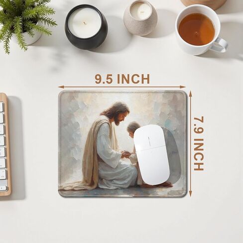 Jesus Praying with Girl Christian Mouse Pad, Christian Jesus Gifts Mouse Pads Mousepad for Desk Office Computers Laptop, Religious Office Supplies Desk Decor Accessories, 9.5x7.9 Inch in Saudi Arabia