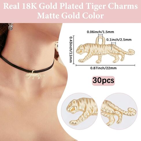 Beebeecraft 1 Box 30Pcs Tiger Charms 18K Gold Plated Matte Alloy Leopard Cheetah Charms for DIY Necklace Bracelets Jewelry Making in Saudi Arabia