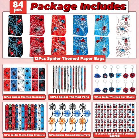 84pcs الحفلات العنكبوت الحفلات مع الأقلام مؤلفات Paper Paper Facs Spider Web Keains Cains Slap Sticklet Spider SPIDER SPIDER FOR in Kuwait